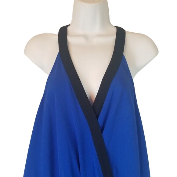 Bar IIl Contrast Trim Blue & Black Sleeveless Surplice Jumpsuit Large NWT - Picture 2 of 3